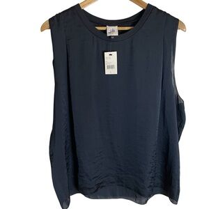 CAbi Navy Blue Sleeveless Tank Top Size Large dark academia silky nautical chic